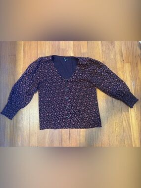 Madewell Black Floral Button-Front Blouse